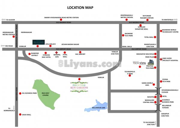 Location Map of Lavish Flats In Yemalur At Prestige Kew Garden
